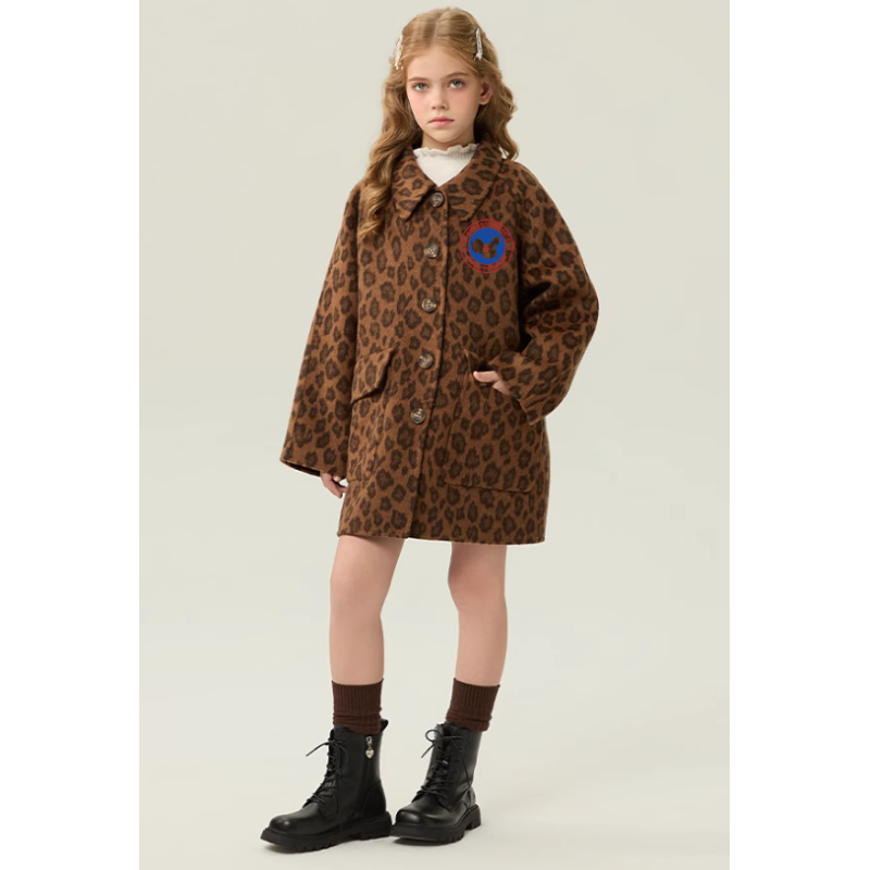 Fashion Leopard Print Energy Goose Kid's Wool Coat Elite Style Online for Sale