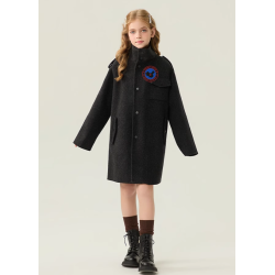 Fashion Charcoal Gray Energy Goose Epaulet Kid's Wool Coat Elite Style Online for Sale