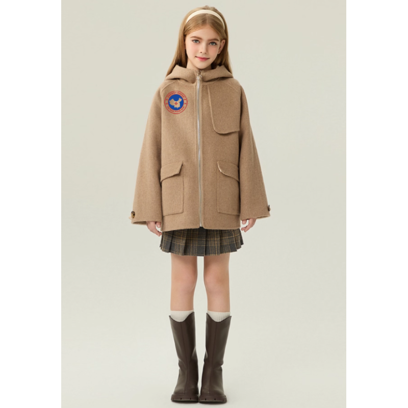 Fashion Oat Energy Goose Zipper Kid's Wool Short Coat Elite Style Online for Sale