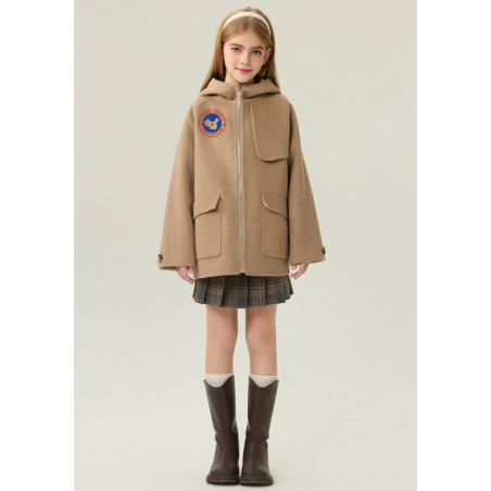 Fashion Oat Energy Goose Zipper Kid's Wool Short Coat Elite Style Online for Sale