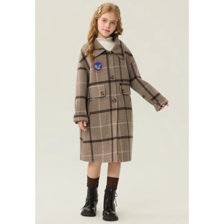 New Arrivals Gray Black Energy Goose Kid's Wool Plaid Coat Elite Baby Style Online for Sale