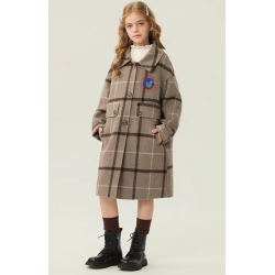 New Arrivals Gray Black Energy Goose Kid's Wool Plaid Coat Elite Baby Style Online for Sale