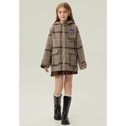 New Arrivals Light Brown Energy Goose Hat Kid's Wool Plaid Coat Elite Baby Style Online for Sale