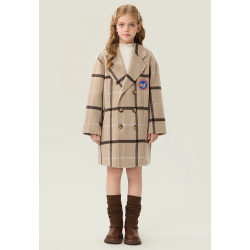 New Arrivals Khaki Energy Goose Suit Collar Kid's Wool Plaid Coat Elite Baby Style Online for Sale