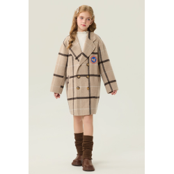 New Arrivals Khaki Energy Goose Suit Collar Kid's Wool Plaid Coat Elite Baby Style Online for Sale