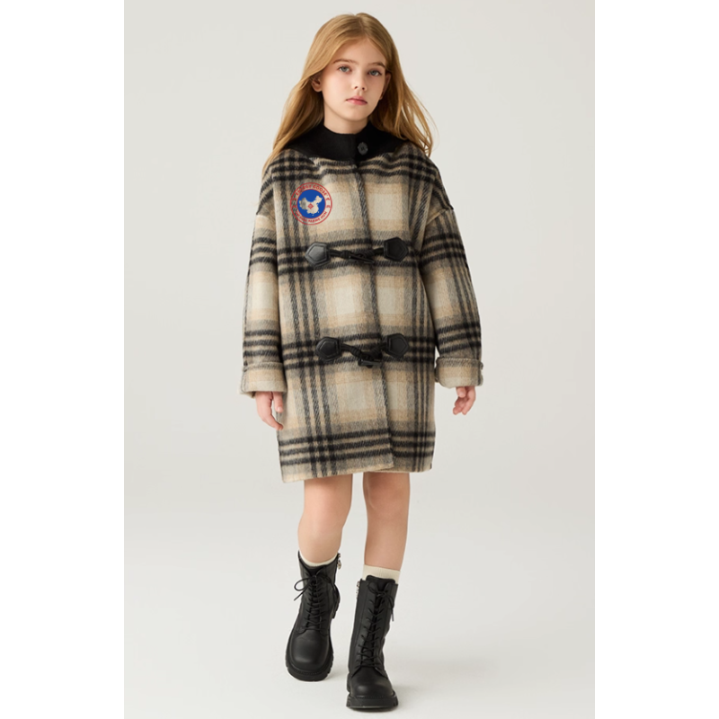New Arrivals Gray Energy Goose Suit Collar Kid's Wool Plaid Coat Elite Baby Style Online for Sale