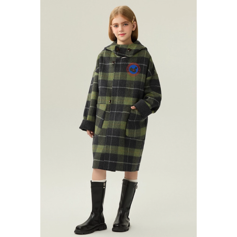 New Arrivals Green Energy Goose Double Wear Kid's Wool Plaid Coat Elite Baby Style Online for Sale
