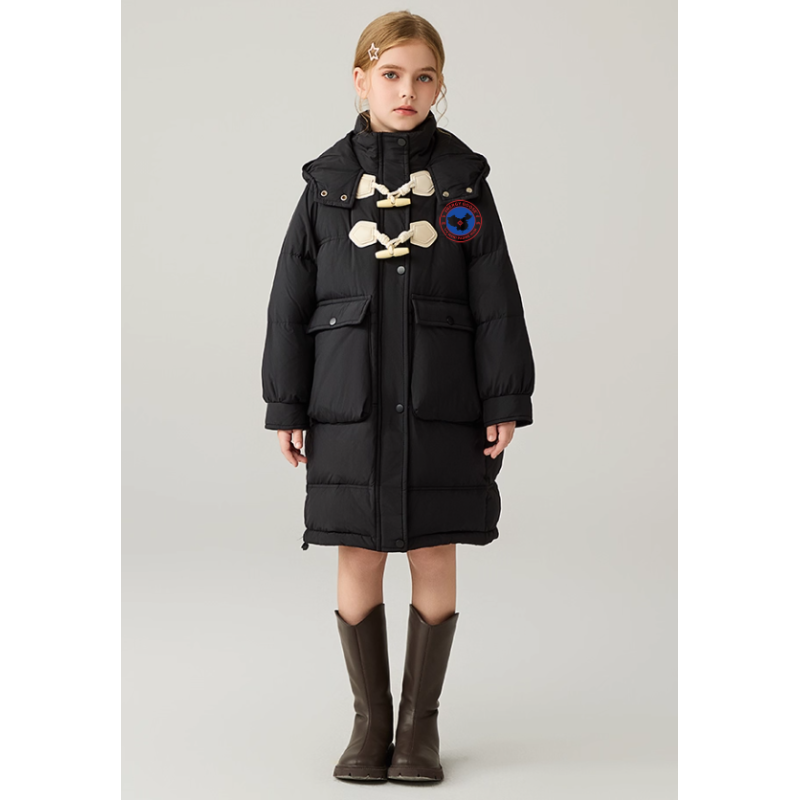Authentic Black Energy Goose Bread Kid's Down Long Coat Online for Sale