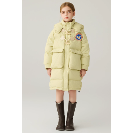Authentic Lemon Yellow Energy Goose Bread Kid's Down Long Coat Online for Sale