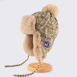 Original Outdoor Blue Energy Goose Earflaps Kid's Knitting Lei Feng Fur Hat Online for Sale