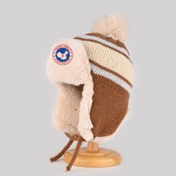 Original Khaki Energy Goose Stripes Color Mix Kid's Lei Feng Fur Hat Online for Sale