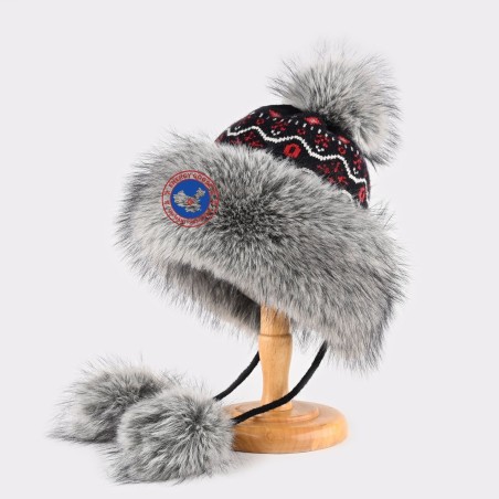 Original Beige Coffee Energy Goose Stripes Kid's Knit Lei Feng Fur Hat Online for Sale