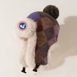 Original Outdoor Purple Red Energy Goose Grid Kid's Knit Lei Feng Fur Hat Online for Sale