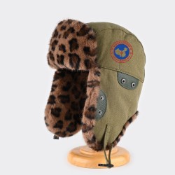 Original Outdoor Green Energy Goose Leopard Print Kid's Lei Feng Fur Hat Online for Sale