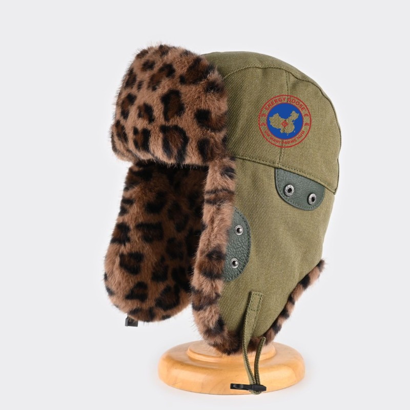 Original Outdoor Green Energy Goose Leopard Print Kid's Lei Feng Fur Hat Online for Sale