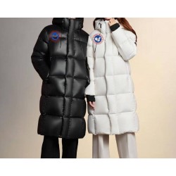 Original Imported Hungarian White Energy Goose Women Litte Square Quilted Hooded Long Down Jacket Online for Sale