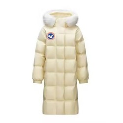 Original Yellow Energy Goose Women Fur Hooded Long Down Coat Imported Hungarian Online for Sale