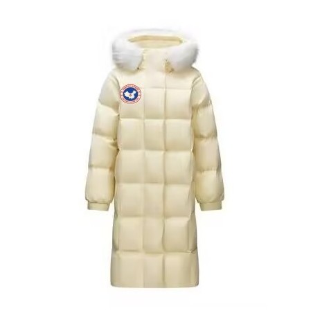 Original Yellow Energy Goose Women Fur Hooded Long Down Coat Imported Hungarian Online for Sale