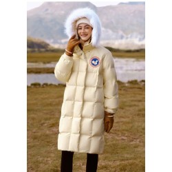 Original Yellow Energy Goose Women Fur Hooded Long Down Coat Imported Hungarian Online for Sale