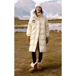 Original Yellow Energy Goose Women Fur Hooded Long Down Coat Imported Hungarian Online for Sale
