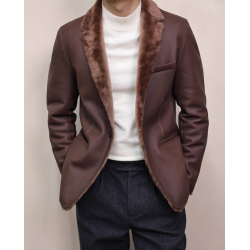 New Original Turkey Merino Brown Red Energy Goose Shearling Suit Jacket Online