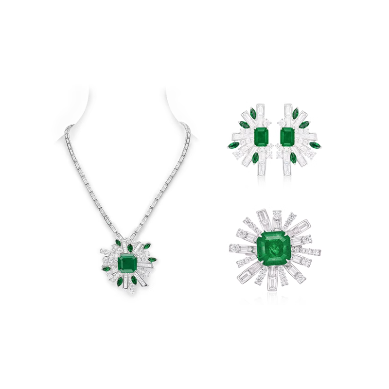 Original Emerald Energy Goose Floral Gem Art Jewelset Online for Sale