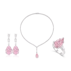 Original Cherry Pink Energy Goose Pear Shape Gem Art Jewelset Online for Sale