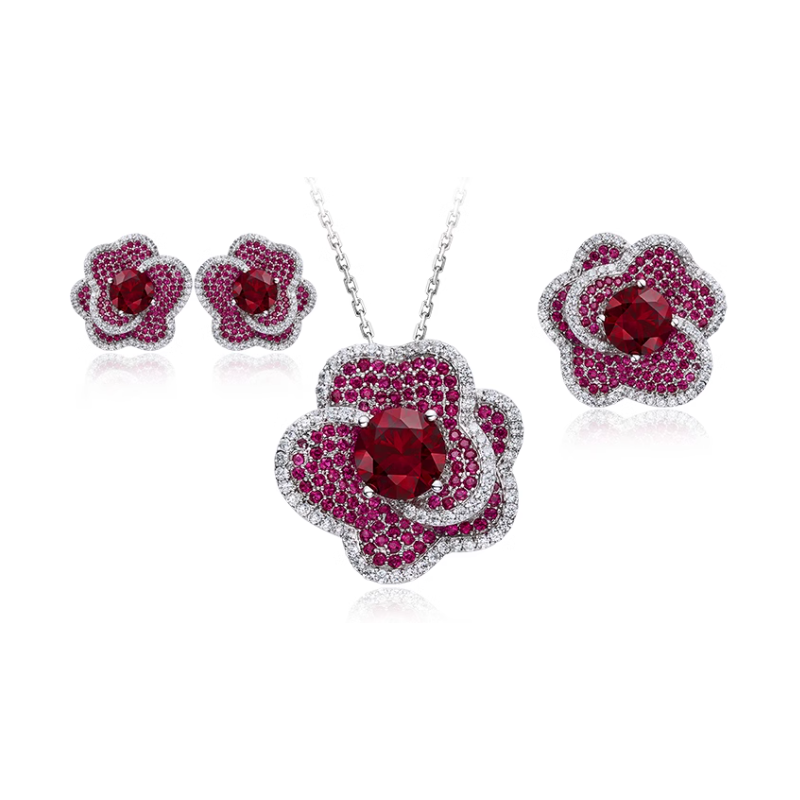 Original Rose Red Energy Goose Flower Gem Art Jewelset Online for Sale