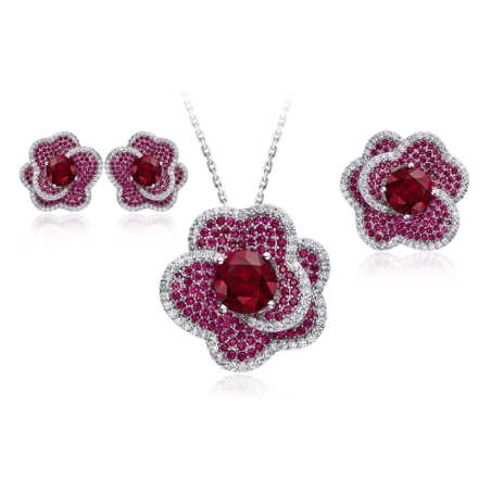 Original Rose Red Energy Goose Flower Gem Art Jewelset Online for Sale