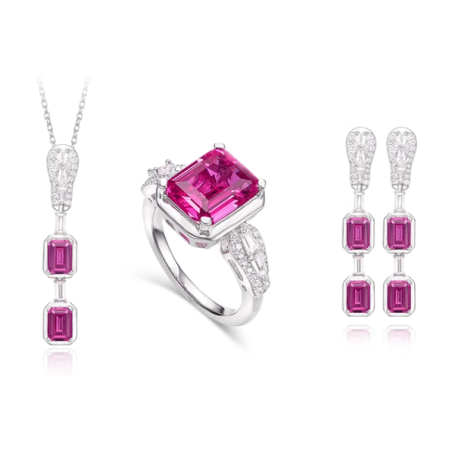 Original Rose Red Energy Goose Square Gem Art Jewelset Online for Sale