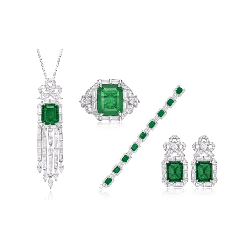 Original Emerald Energy Goose Square Tassel Gem Art Jewelset Online for Sale