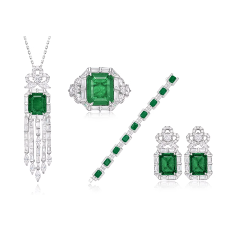 Original Emerald Energy Goose Square Tassel Gem Art Jewelset Online for Sale