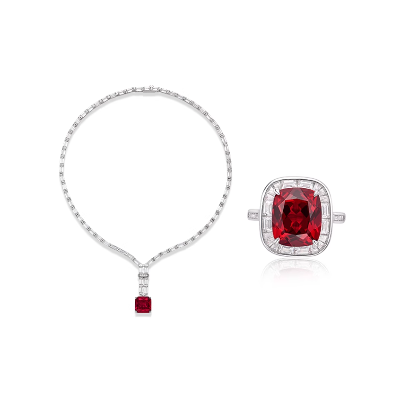 Original Ruby Red Energy Goose Square Gem Art Jewelset Online for Sale