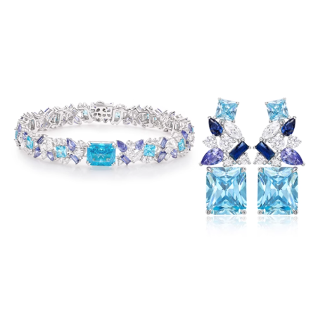 Original Aqua Green Energy Goose Square Gem Art Jewelset Online for Sale