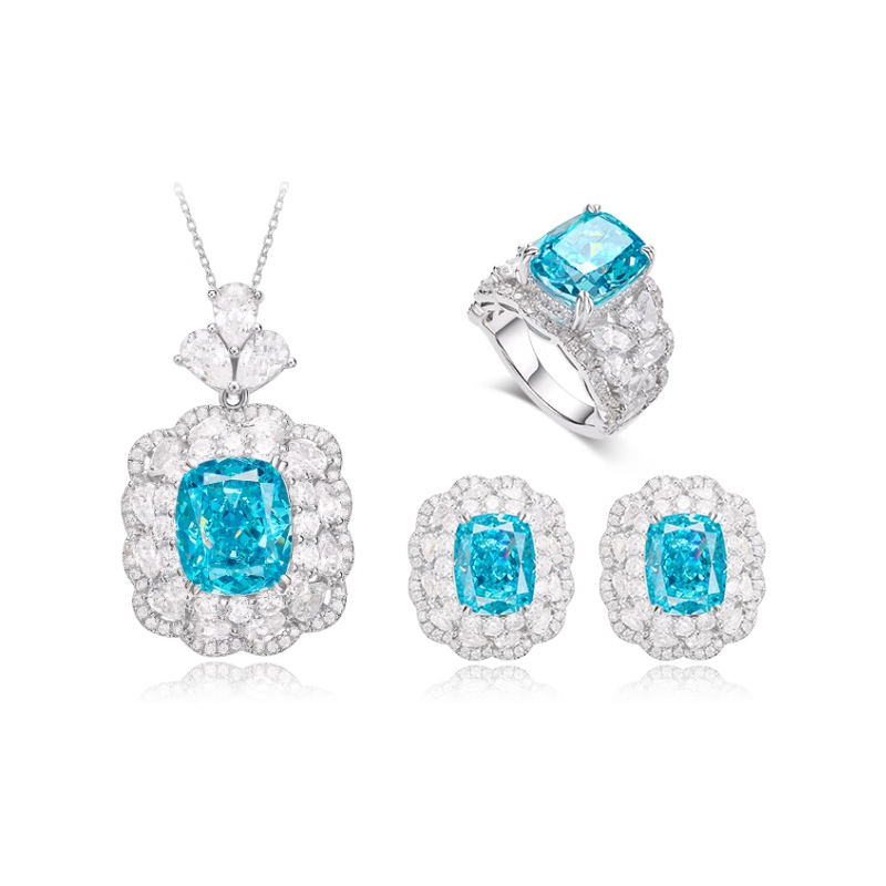 Original Sea Blue Energy Goose Square Gem Art Jewelset Online for Sale