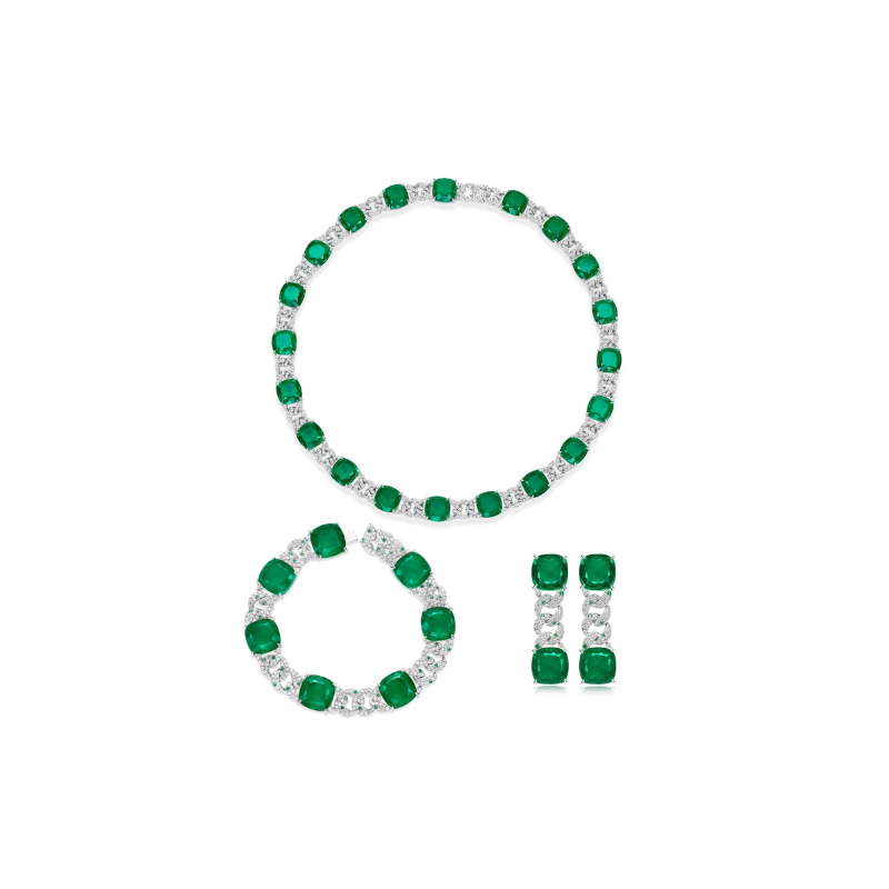 Original Emerald Energy Goose Trendy Square Gem Art Jewelset Online for Sale