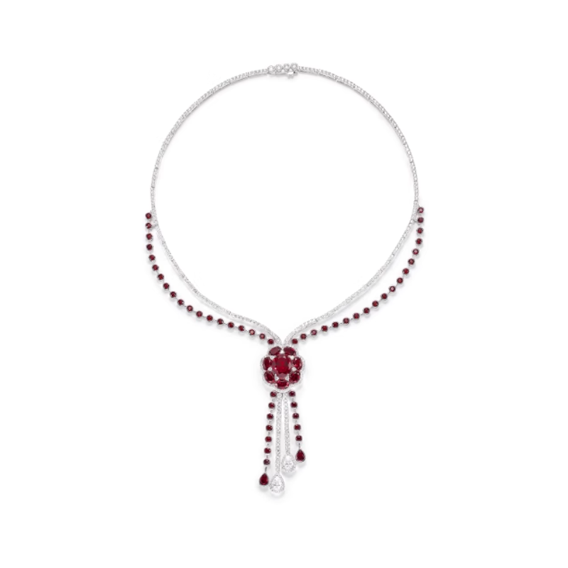 Elegant Ruby Flower Pendant Energy Goose Art Necklace Online for Sale