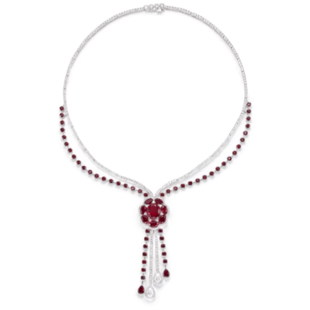 Elegant Ruby Flower Pendant Energy Goose Art Necklace Online for Sale