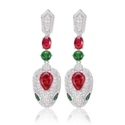 Ruby Emerald Energy Goose Snake Art Earring for Health & Harmony