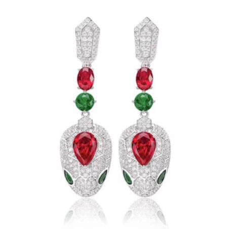 Ruby Emerald Energy Goose Snake Art Earring for Health & Harmony