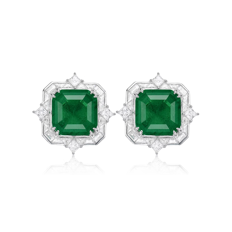 Emerald Green Energy Goose Square Art Earring for Health & Harmony