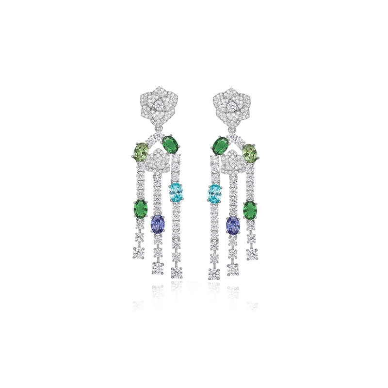 Colored Energy Goose Rose Tassel Art Earring for Health & Harmony