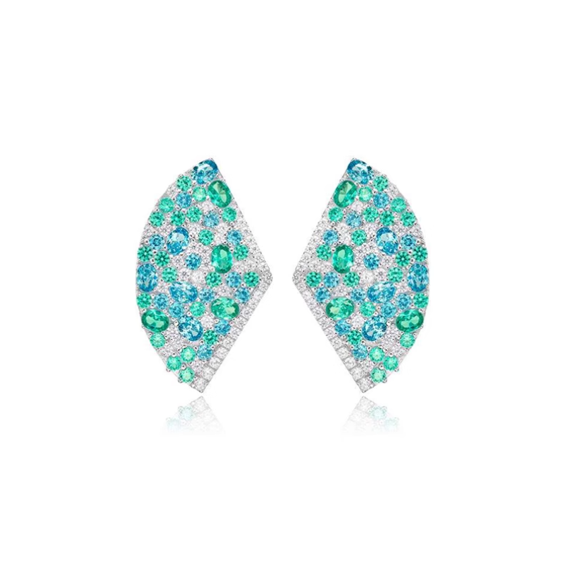 Paraiba Green Energy Goose Fan Shape Art Earring for Health & Harmony