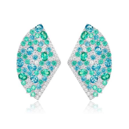 Paraiba Green Energy Goose Fan Shape Art Earring for Health & Harmony