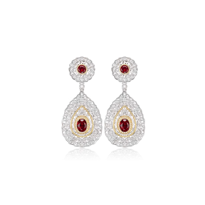 Ruby Energy Goose Italy Design Art Earring for Health & Harmony