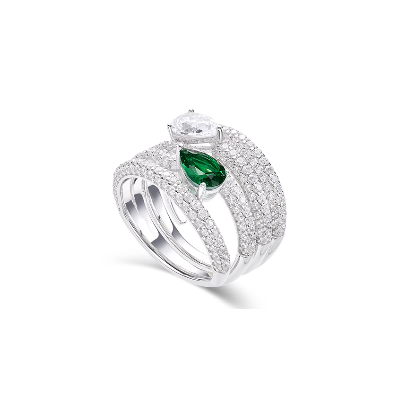 Emerald White Energy Goose Water Drops Art Ring for Health & Harmony