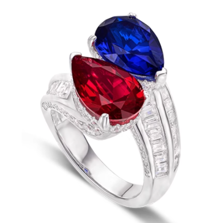 Ruby Sappire Energy Goose Water Drops Art Ring for Health & Harmony