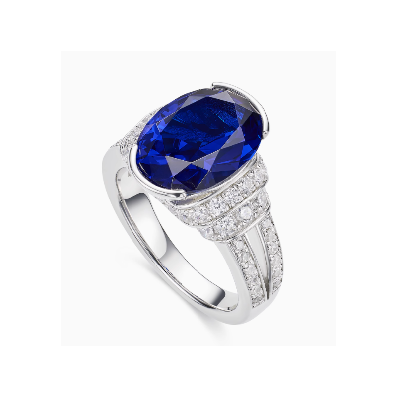 Sapphire Blue Energy Goose Oval Art Lover Ring for Health & Harmony