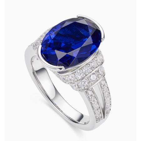 Sapphire Blue Energy Goose Oval Art Lover Ring for Health & Harmony