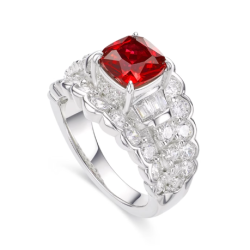 Ruby Diamond Energy Goose Italy Square Art Ring for Health & Harmony